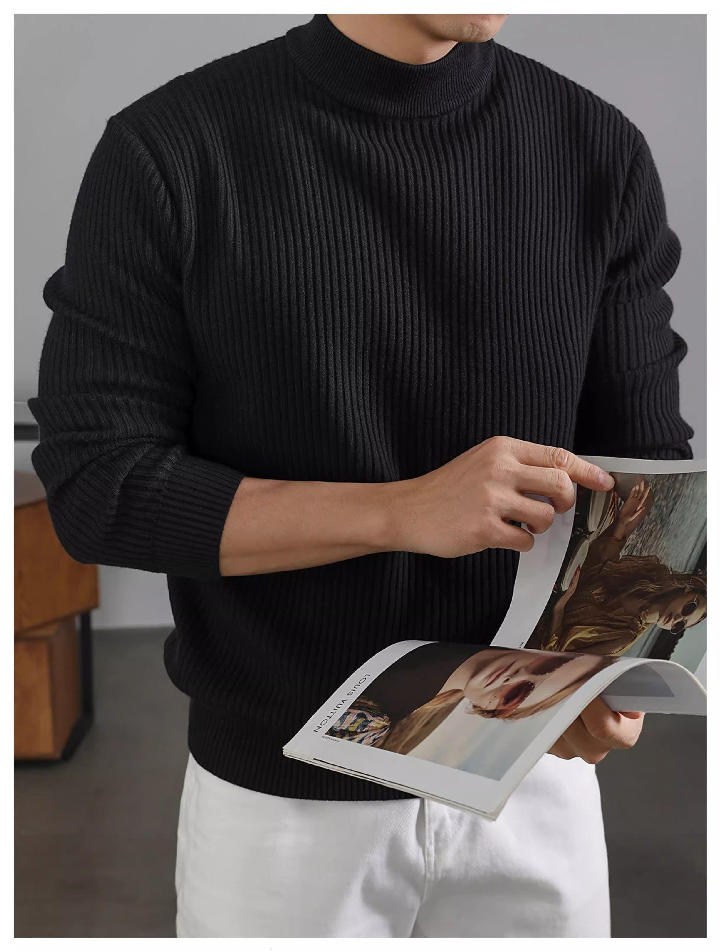 men’s half turtleneck sweater ribbed