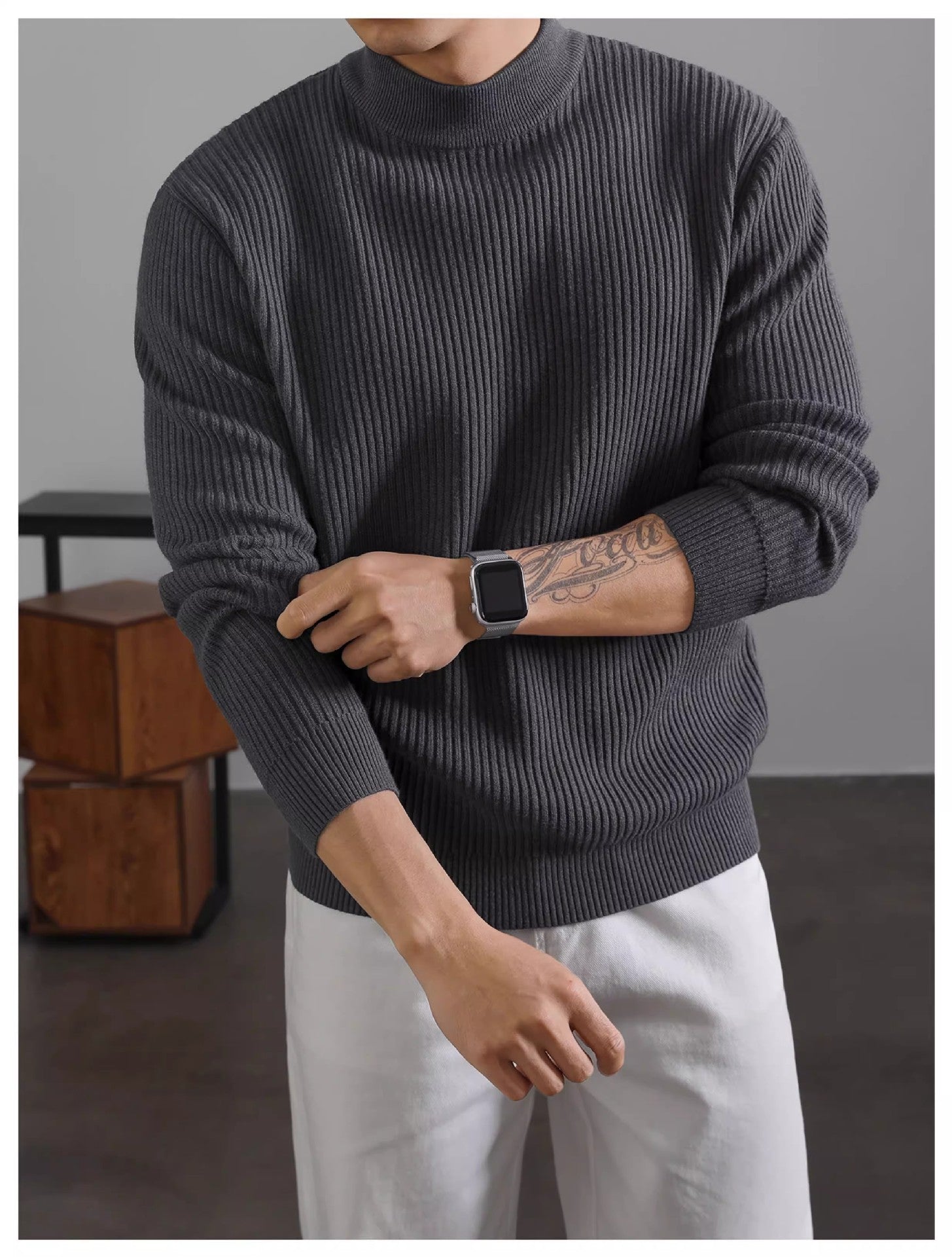 men’s half turtleneck sweater ribbed