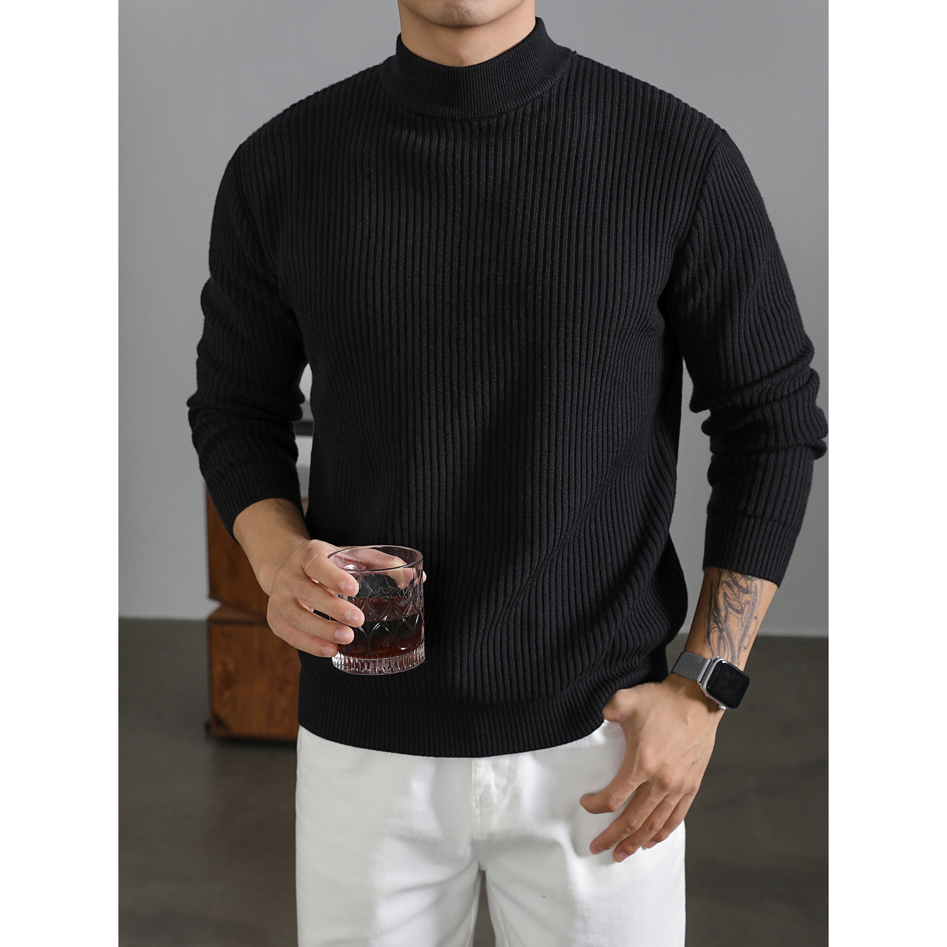 men’s half turtleneck sweater ribbed