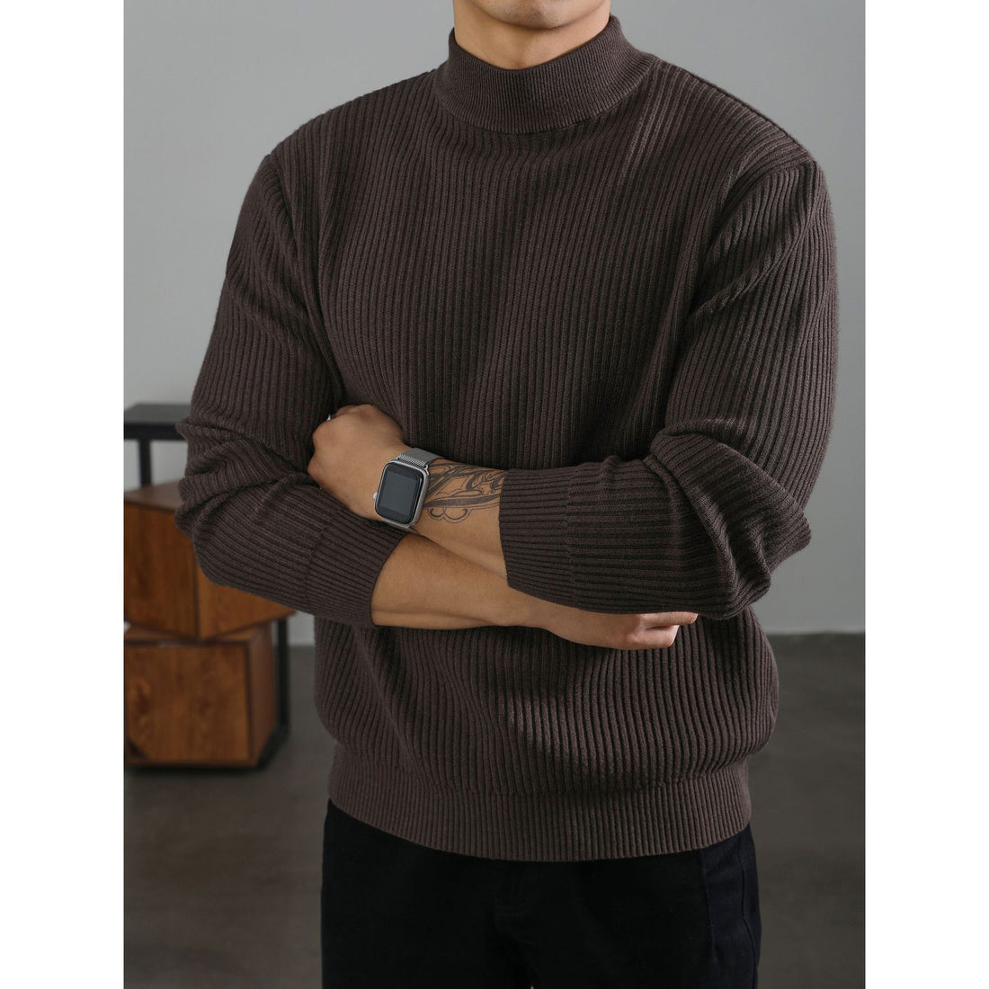 men’s half turtleneck sweater ribbed