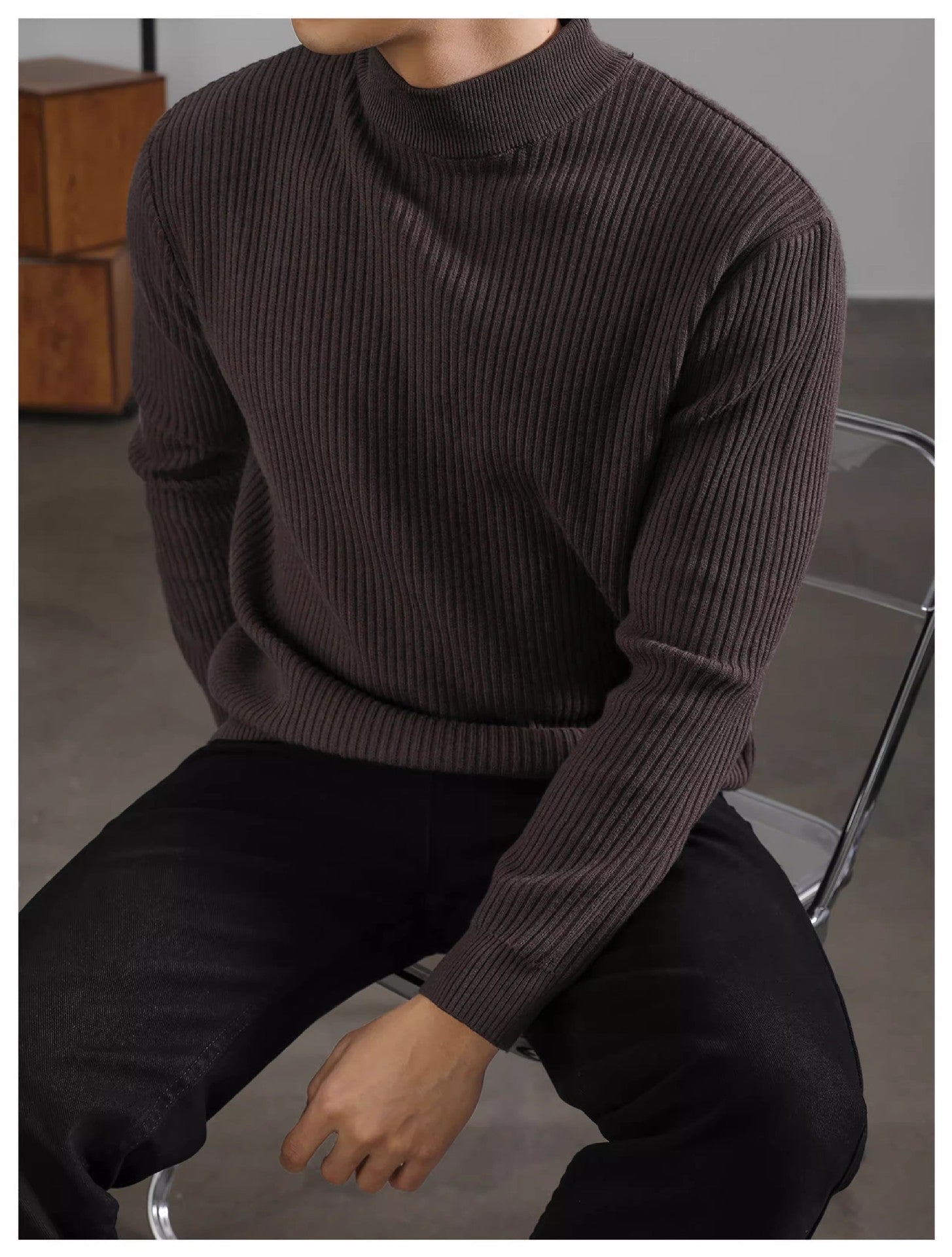 men’s half turtleneck sweater ribbed